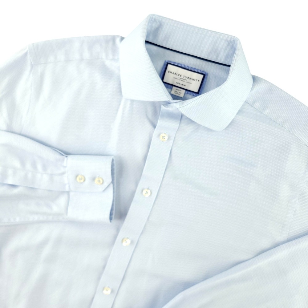 Charles Tyrwhitt Dress Shirt Mens 16.5 33 Blue Check Slim Fit Non Iron